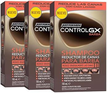 PROMOO Just For Men Control GX Champú para barba reductor de grises para resultados sutiles y naturales, todos los matices 118 ml x 3-3 unidades
