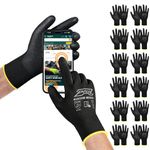 PTCOL PU Coated Work Gloves -12 Pairs Bulk Pack, Excellent Grip, Seamless Knit Nylon Safety Gloves with Polyurethane Coated for Touchscreen, Lightweight, Ideal for Light Duty Work (Large)