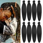 Abellee Braiding Hair Braids Hair Extensions 26 Inch Pre Stretched Braiding Hair Black Braiding Hair 8pcs Hair Extensions for Women Braids (26", 1B Black)