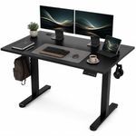 Claiks Electric Standing Desk 120x60cm Height Adjustable Desk with 3 Memory Presets & Sit Stand Reminder, Quiet Home Office Computer Desk with LED Display, Cable Holes & Hooks, Black