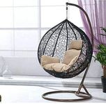 BRIGHT FURNITURE Single Seater Swing Chair Hammock Swing Chair with Stand & Cushion Hammock Hanging Jhula for Indoor, Outdoor, Balcony,Home, Patio, Yard, Balcony, Garden(Brown Swing & Cream Cushion)