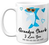 Grandpa Birthday Mug - Grandpa Shark - Grandpa Birthday Gift from Granddaughter Grandson, Happy Birthday Grandpa from Toddler Grandchild, Christmas Tea Coffee 11oz Ceramic Dishwasher Safe Mugs Cup