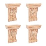 SUPERFINDINGS 4pcs Wood Carving Decal 104x80mm European Unpainted Door Decor Natural Solid Wood Carved Onlay Applique Wood Carved Corner Onlay Corbels for Furniture Doors Bed Door Ornamental Decor