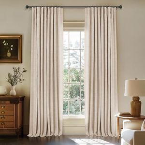 INOVADAY 100% Blackout Curtains for Bedroom, Oatmeal Black Out Curtains 96 Inch Long, Clip Rings Linen Blackout Drapes, Thermal Insulated Room Darkening for Living Room, 2 Panels - W50xL96