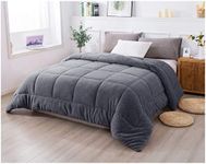 KASENTEX Super Ultra Soft Luxury Plush Sherpa Comforter, Cozy Reversible Fleece - Goose Down Alternative Fill, Machine Washable Bedding, Excalibur Grey, Twin/Twin XL Size