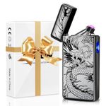 Electric Lighter Rechargeable USB Plasma Arc Lighter for Men Electronic USB C Chargeable Lighter Windproof Lighter Cool Flameless X-lite Dragon Lighter Gifts for Him Men (Black)