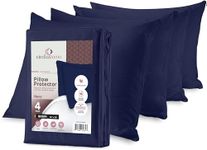 CirclesHome Navy Colored Pillow Protectors 4 Pack Queen Zippered - 100% Cotton Breathable Pillow Covers - Protects Pillows from Dirt, Dust and Debris (Queen - Set of 4 - 20x30)