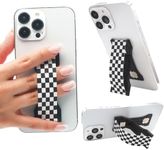 LOVEHANDLE PRO Premium Phone Grip - Silicone Phone Strap - Magnetic Phone Mount and Kickstand for Smartphone and Tablet - Black and White Checkered