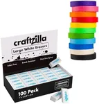 Craftzilla Color Masking Tape & Erasers - 100 Pack White Erasers Large Latex-Free Bevel Erasers + 11 Rolls Colored Maskint Tape 1 Inch