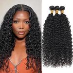 Water Wave Human Hair Bundles 3 Bundles Human Hair 12 14 16 Inch 10A Brazilian Virgin Deep Water Bundles Human Hair Extensions for Women 100% Unprocessed Wet and Wavy Weave Bundles Human Hair Natural Color