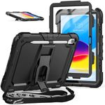 SEYMAC stock Case for iPad 10th Generation 10.9 Inch 2022 with Screen Protector, Pencil Holder, Portable Shoulder Strap, Foldable Stand, Drop-Proof Function, Black