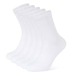 Closemate Womens Crew Socks White Casual Calf Socks for Teen Girls Lightweight Thin Comfy Breathable Cotton Socks 5 Pairs(5White, Size M)