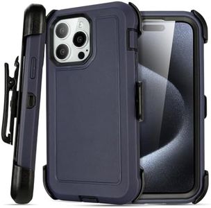 Yowtrey iPhone 16 Pro Case with Clip Belt Holster, Heavy Duty Shockproof, 3 Layers of Sturdy Protection, Drop Defender, Navy Blue