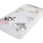 Warner Brothers Looney Tunes Best Buds White, Pastel Blue, Pink, and Yellow Bugs Bunny, Tweety, and Sylvester The Cat Photo-Op Fitted Crib Sheet