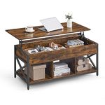 VASAGLE Lift Top Coffee Table for Living Room, Industrial Coffee Table with Hidden Compartments and Storage Shelf, 19.7 x 47.2 x (19.3-24.4) Inches, Rustic Brown and Black ULCT212B01