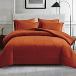 Maple&Stone Twin Comforter Set 5 Pieces Bed in a Bag - Down Alternative Bed Set with Sheets, Pillowcase & Sham, Soft Reversible Duvet Insert for Twin Bed, Burnt Orange