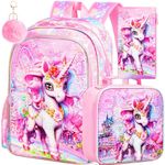 16" Unicorn Backpack, 3Pcs Sequin School Bookbag for Girls with Lunch Box, Kids Backpacks for Elementary Preschool Kindergarten(Pink)