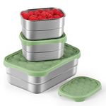 Tanjiae Stainless Steel Lunch Box for Kids | Leak Proof 304 Stainless Steel Snack Containers with Silicone Lids - Perfect Metal Food Containers Set for Kids and Toddlers (25oz+8oz*2)