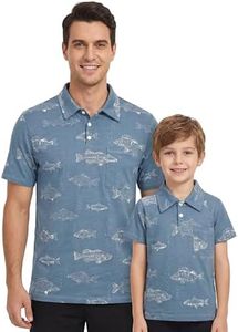 Unique Baby Boys Daddy and Me Matching Fish Pattern Polo Shirt (2Y, Blue)