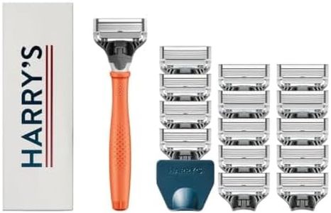 Harry's Original Shaving Kit for Men - Razor Handle, 15 Razor Blade Refills, and Travel Blade Cover - German Engineered - Orange