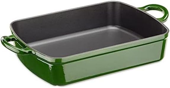 Navaris Cast Iron Casserole Dish - Enameled Oven Baking Pan - Large Enamel Coated Roasting Pan for Meat or Vegetable Casseroles, Lasagna Dish - Green