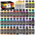 ARTFLY Acrylic Paint Set, 36 Colors in 2oz/60ml Bottles with 12 Paint Brushes, Non Toxic, Waterproof, Rich Pigments Acrylic Paint for Artists, Students, Beginners on Rocks Canvas Wood Fabric Ceramic