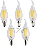 OPALRAY Low Voltage 12V LED Candelabra Bulb, 12V DC or 12V AC, 4W Dimmable, 2700K Warm White Light, E12 Small Base, 40W Incandescent Replacement, 12Volt DC Operated, Clear Glass Flame Tip, 5-Pack