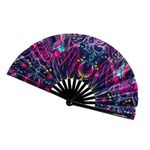 Kandies World Custom Festival Folding Hand Fan - Unique Designs, Made of Bamboo, Clacking Sound, Lightweight - Perfect Rave and Festival Accessory!… (Astro Lunar)