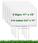 Blank Yard Signs with Stakes 17",White Corrugated Plastic Lawn Sign Double Sided for Garage Sale,Estate,Rent,Security,Address,Poster Board 17 x 12 In,DIY Custom House Outdoor Sign,5 Packs