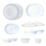 Corelle Morning Blue Glass 30Pcs Dinner Set, Multicolor