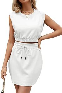 Flygo Summer Short Skirt Sets Women 2 Piece Outfits Crewneck Tank Vest Mini Skirt Set for Girls(White-M)