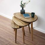 Ultimate Premium Products Solid Nesting Table Set of 3- Walnut Mid Century Pebble Tables with Tapered Legs – Wooden Home Furniture in a Retro Style