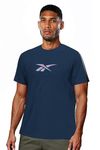 Reebok Men's Navy T-Shirt |Training | ColourBurst Vec Perf Tee | Round Neck | Regular Fit | Half Sleeve | 100% Polyester with Speedwick tech