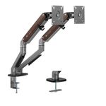 ARTIKEL Double Monitor Desk Mount | Adjustable Heavy Duty Monitor Arms | VESA Mount with C Clamp & Grommet Mounting Base | Computer Monitor Stand for Screen up to 32 inch | Table Mounted | Gray&Wood