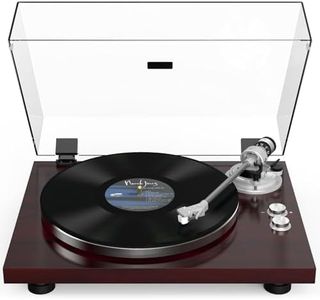 Record Player Turntable Wireless Output Vintage Vinyl Player Aluminium Platter Carbon Fiber Tonearm Belt-Drive 33 45 RPM Phono Audio AT-3600L MM Cartridge RCA Line Anti-Skate Pitch Control Walnut Red