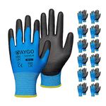 KAYGO Safety Work Gloves PU Coated-12 Pairs, KG11PB, Seamless Knit Glove with Polyurethane Coated (L, Blue)