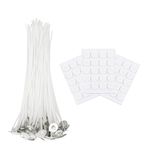 Candle Wicks 50 Pcs, 10cm Candle Wicks With 60 Pcs Candle Wick Stickers, Natural Organic Cotton, Candle Wick for Candle Making DIY