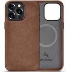 Belemay Compatible with iPhone 15 Pro Max Leather Case Magsafe-Top Grain Vintage Crazy Horse Leather-Metal Buttons Camera Bezel-Slim Fit-Precision Crafted Premium Phone Cover (6.7-inch)-Retro Brown