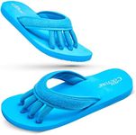 Pedicure Sandals with Built In Toe Separators for Women - Comfortable Spa Style Flip Flops for Home, Salon, Yoga & Gym Use - Ideal for Nail Drying & Foot Wellness (Turquoise-XL)