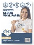 Hayes Paper Co. Printable Vinyl Sticker Paper for Printer - A4 Sticker Sheets for Printing - Glossy Sticker Paper, Waterproof Inkjet Printing Paper in Gloss White (15 Sheets)