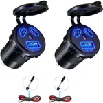 Kewig 2 Pack 12V USB Outlet Wired Charger Multi Port, Dual PD3.0 & QC 3.0 Multiple Port for Car, USB Socket with Power Switch, Fast Charger for Tablet, Suitable for Car Boat RV Marine ATV