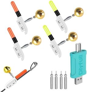 YdseozOA 4 luces de pesca con luz LED impermeable para pesca con indicador de picada de pesca con cargador y batería
