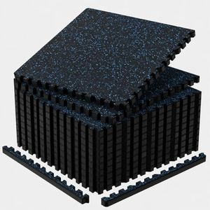 Vivaluz 1'' Thick 96 Sq Ft Protective Gym Flooring for Home Gym, 24 Tiles Extra-Thick Rubber Top with High Density EVA Foam, Interlocking Exercise Equipment Mats, Heavy Weight Workout, Black & Blue