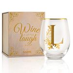 Onebttl Unique Stemless Wine Glasses, Initial Wine Cup for Red or White Wine - 18oz, Monogrammed, Gold - Gifts for Women, Girls, Female, Her, Friends, Coworkers, Clients - for Birthday, Christmas