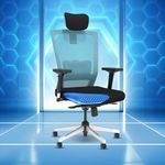 The Sleep Company Stylux Premium Ergonomic Office Chair | Patented SmartGRID Technology | SpinePro Adjustable Lumbar Support for Desk Chair | Chair for Work, Home, Study | Enduring Design | Blue