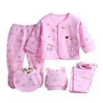 Gajaous Baby 5PCS Newborn Cotton Grow Top Hat Pants PlaySuit Sets Outfit, Pink #1, 0-3 Months