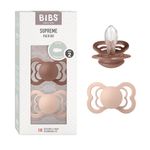 BIBS Supreme Soother 2-Pack, BPA Free Dummy Pacifier, Symmetrical Nipple. Silicone, Size 2 (6-18 Months), Woodchuck/Blush