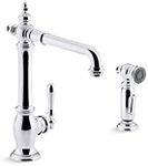 Kohler K-99265-CP Artifacts Single-Hole Kitchen Sink Faucet with 13-1/2 in. Swing, Two-Function Sidespray, and Victorian Spout Design, Polished Chrome, One Size
