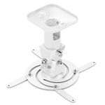 deleyCON Universal Ceiling Projector Mount + -25 ° Tilt, 360 ° Rotation – Up to 15 Kg/Distance from Ceiling 225 mm - Cable Guide – White