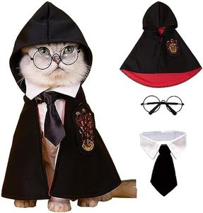 ANIAC 3PCS Halloween Dog Costume Cat Wizard Cape Glasses and Necktie Set Halloween Puppy Outfit Pet Magician Cosplay Apparel for Kitten Cat Small Dog (Large,Black)